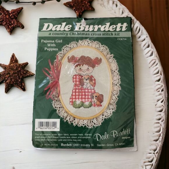 1988 Dale Burdett Cross Stitch Kit Pajama Girl With Puppies CCK714 Cottagecore. - Picture 10 of 12